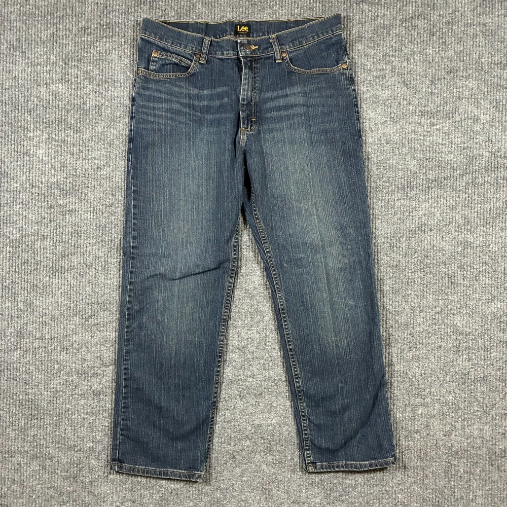 Lee Mens Straight Jeans Size 34x30 Dark Wash‎ Denim Relaxed Fit Mid Rise